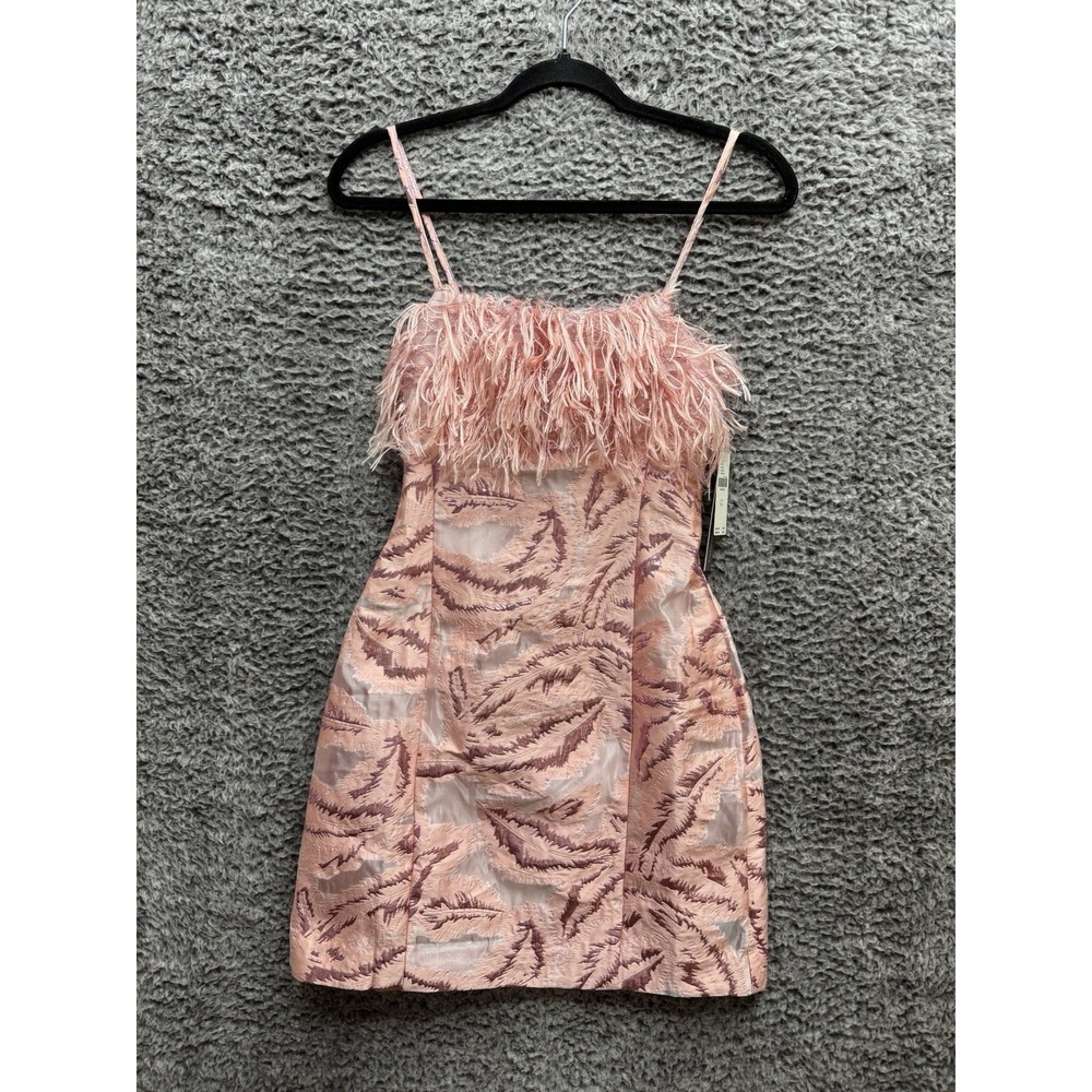 Anthropologie Pink Feather-Trim Mini Dress